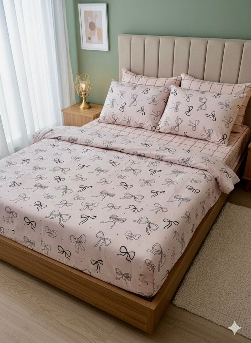 طقم سرير من يارلن (ملاية سرير بأستيك لسرير مقاس 200 سم وغطاء وسادتين صغيرتين بتصميم فيونكة شيك)